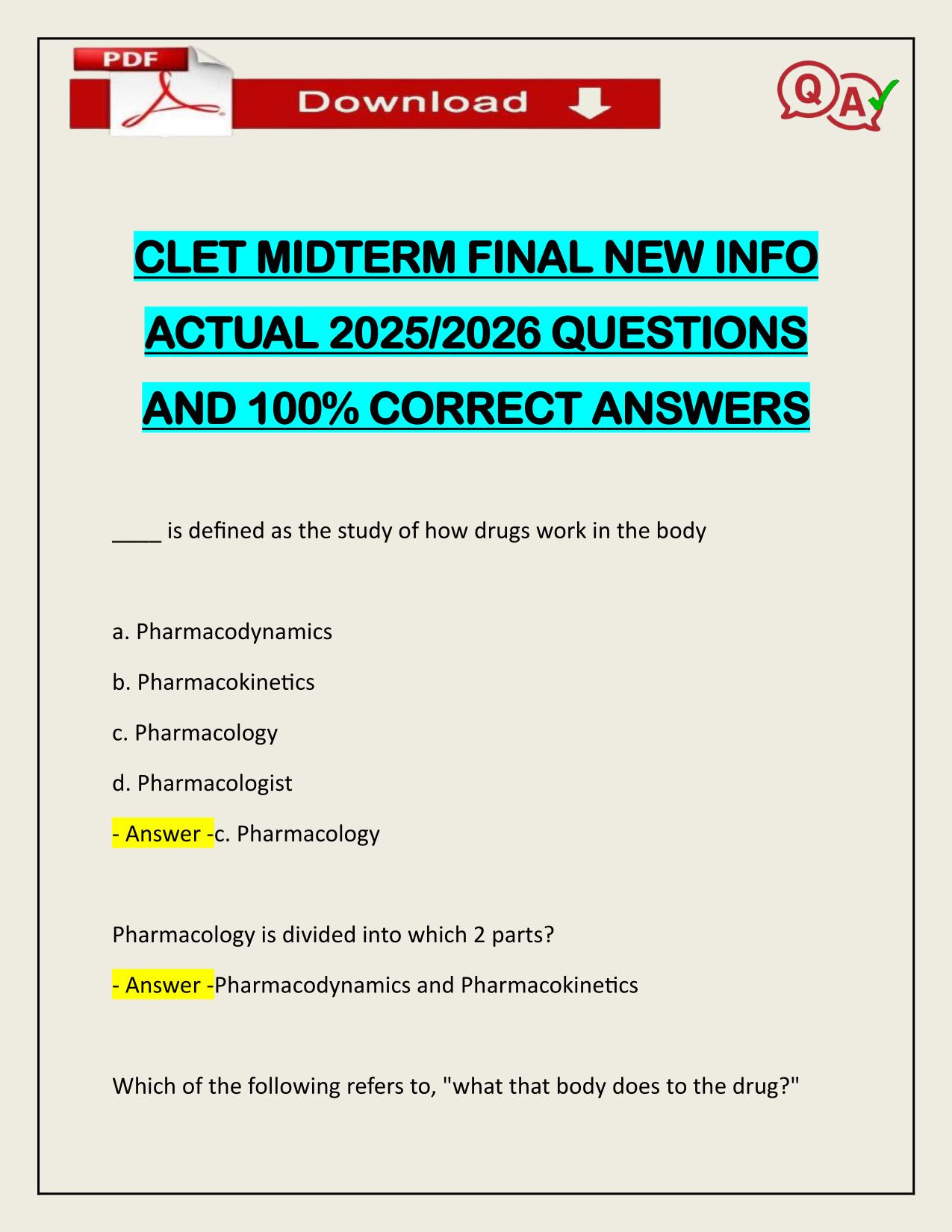 CLET MIDTERM FINAL NEW INFO ACTUAL 2025/2026 CORRECTLY ANSWERED