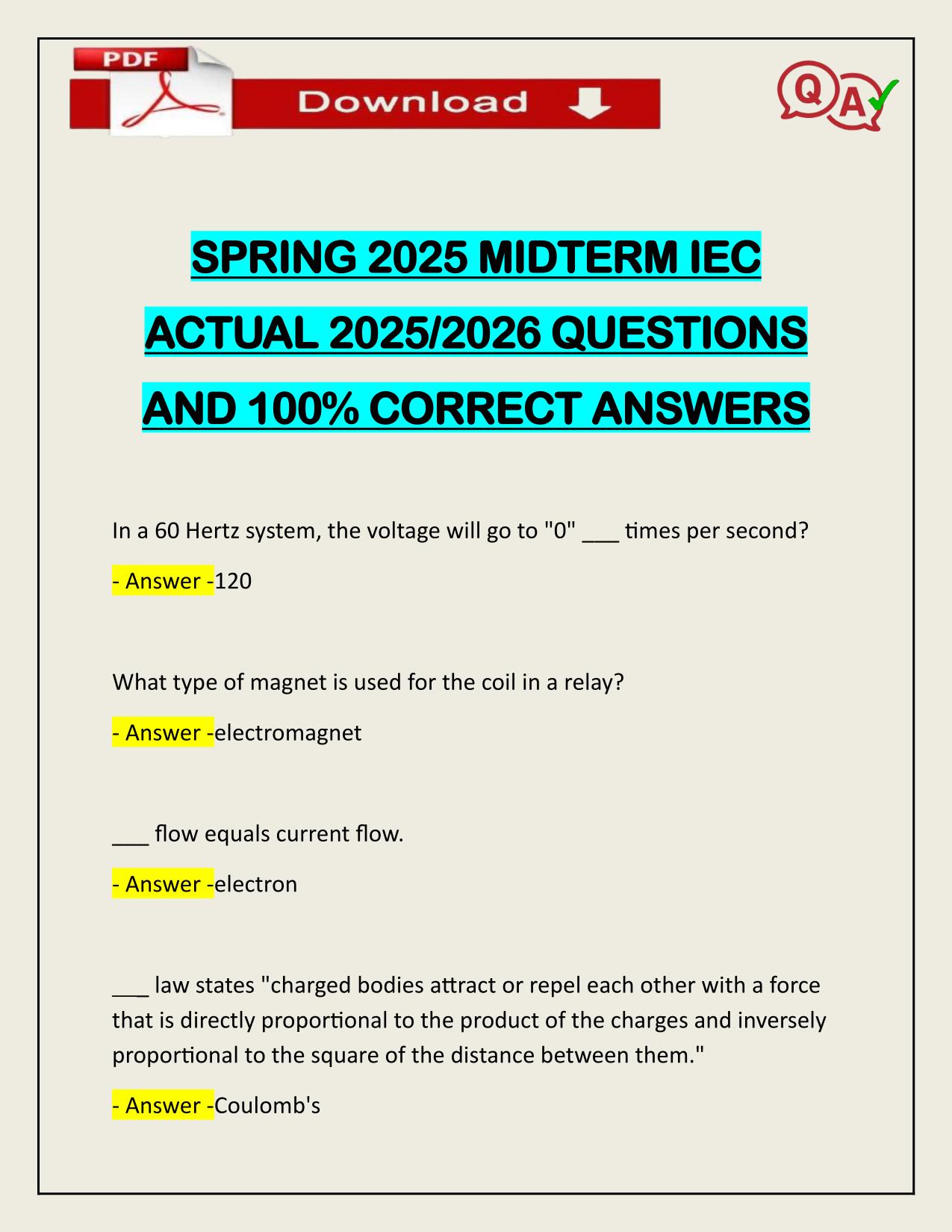 SPRING 2025 MIDTERM IEC ACTUAL 2025/2026 CORRECTLY ANSWERED