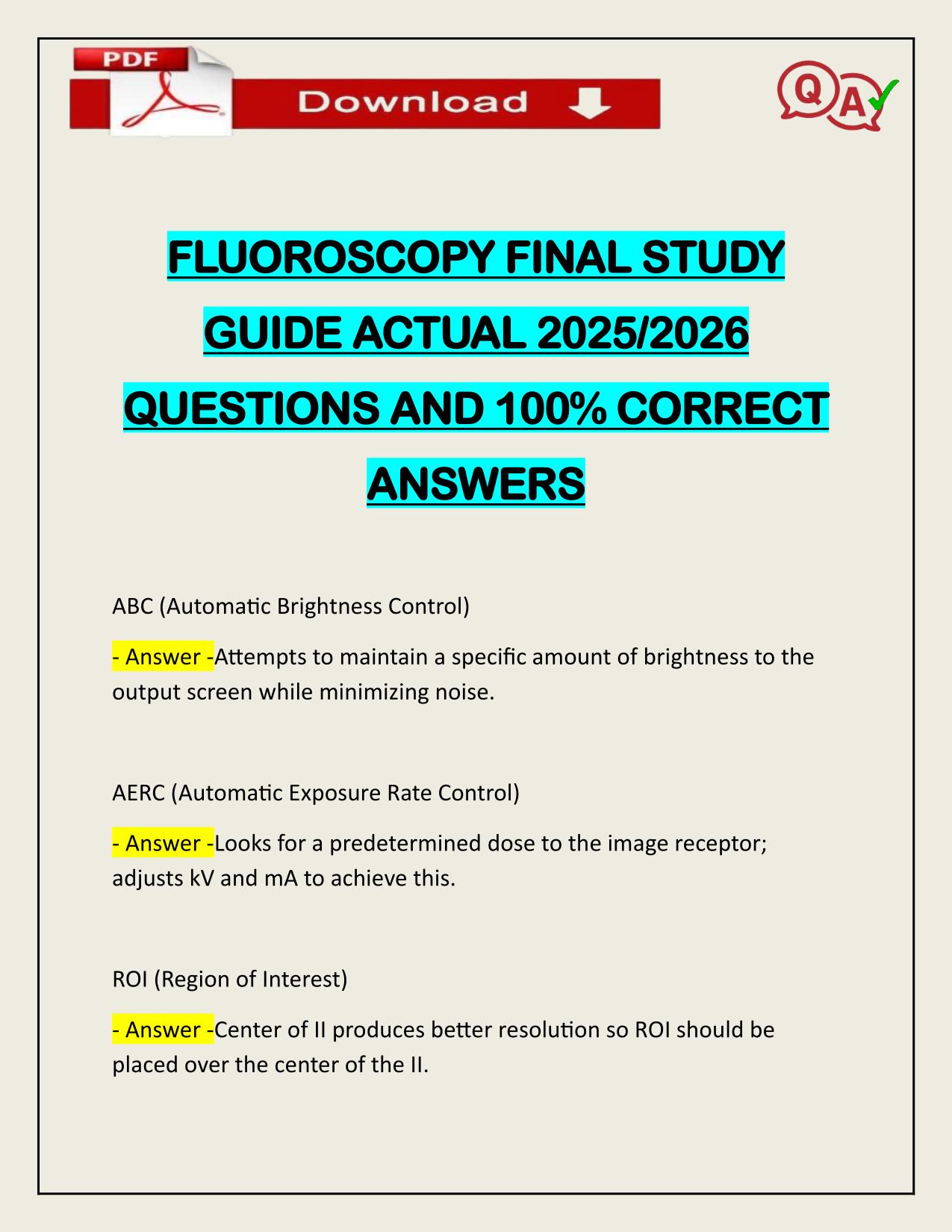 BUNDLE FOR 2025/2026 FLUOROSCOPY EXAMS ACTUAL 2025/2026
