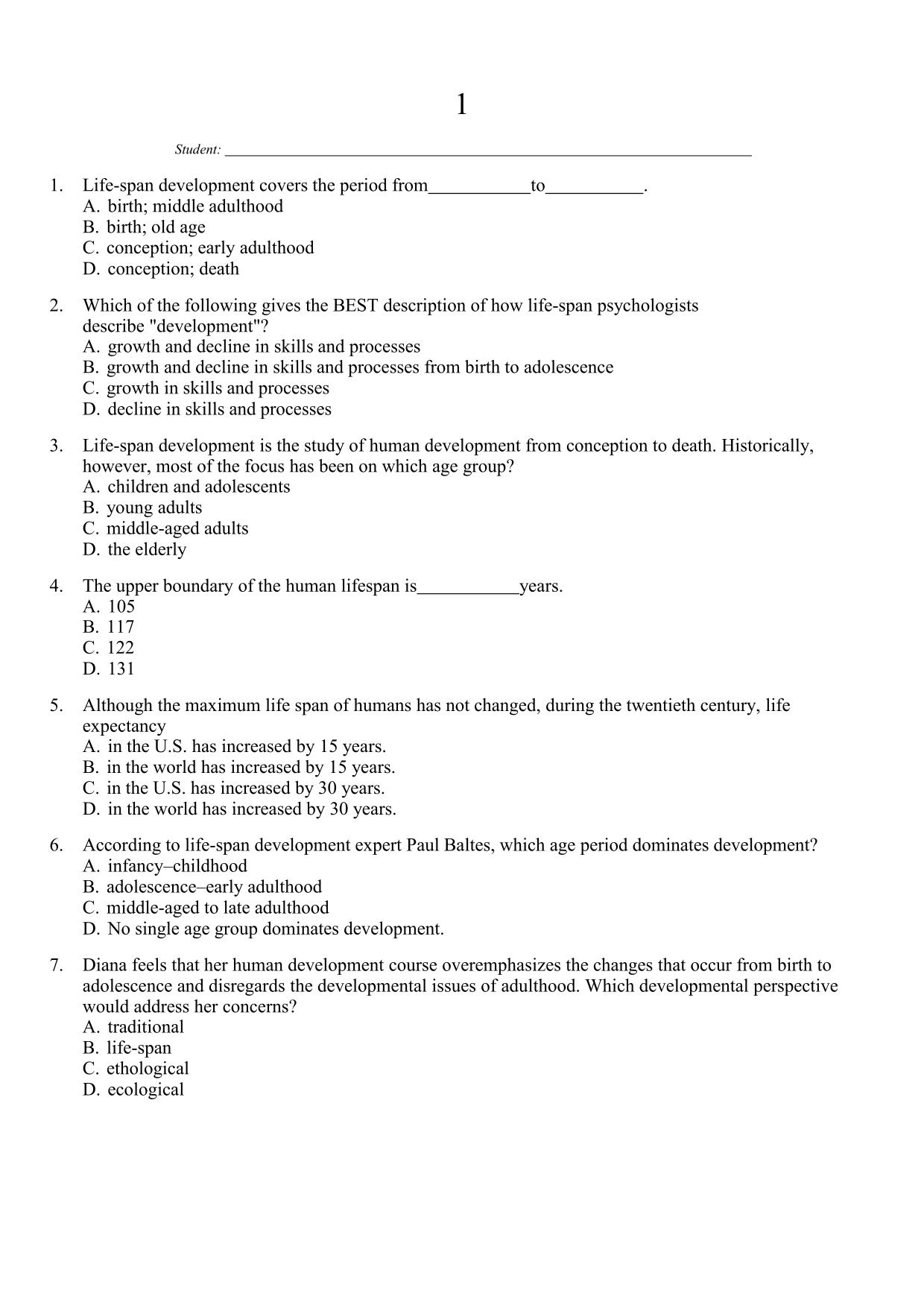 Test Bank for A Topical Approach to Lifespan Development 11th Edition, ISBN: 9781260565683. 