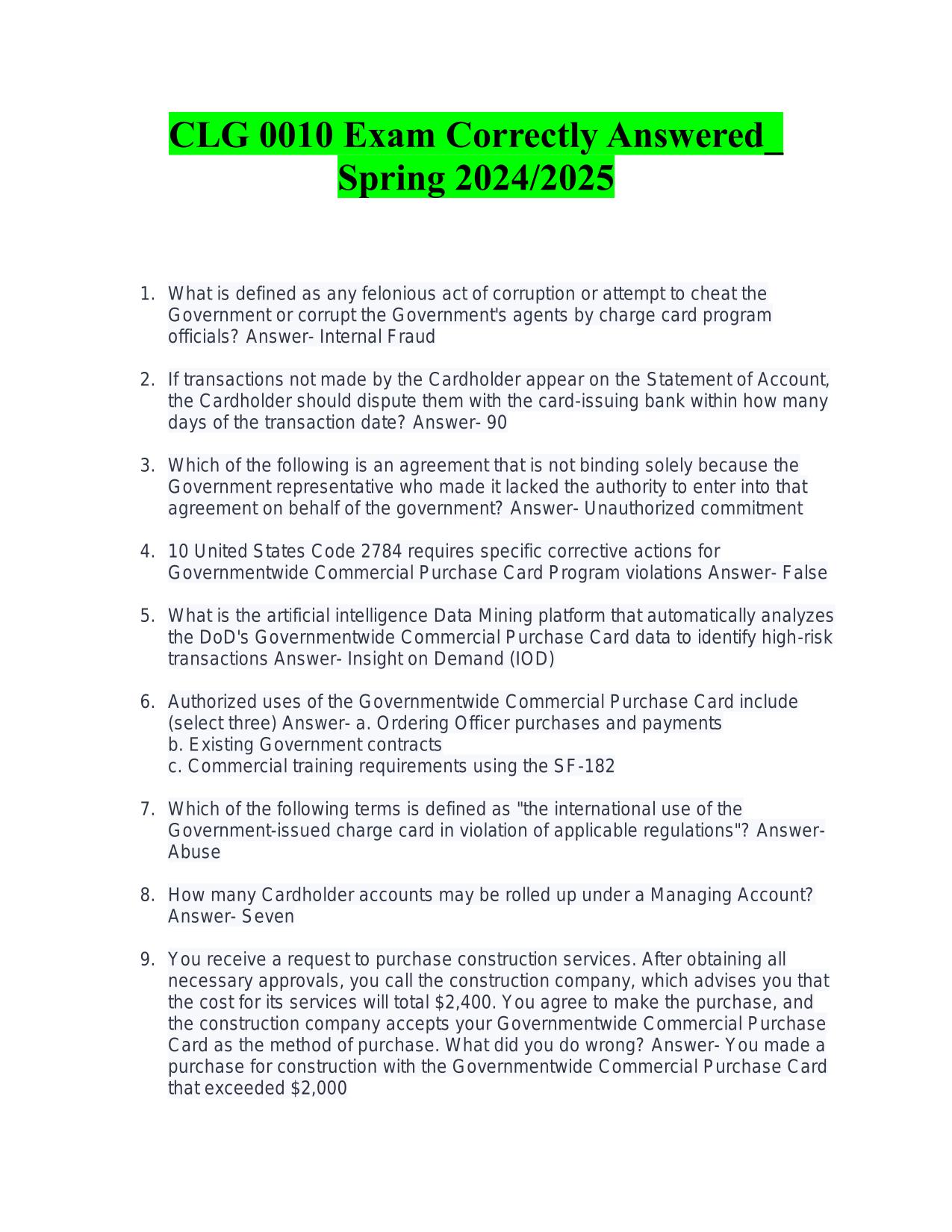 CLG 0010 Exam Correctly Answered_ Spring 2025/2026 update