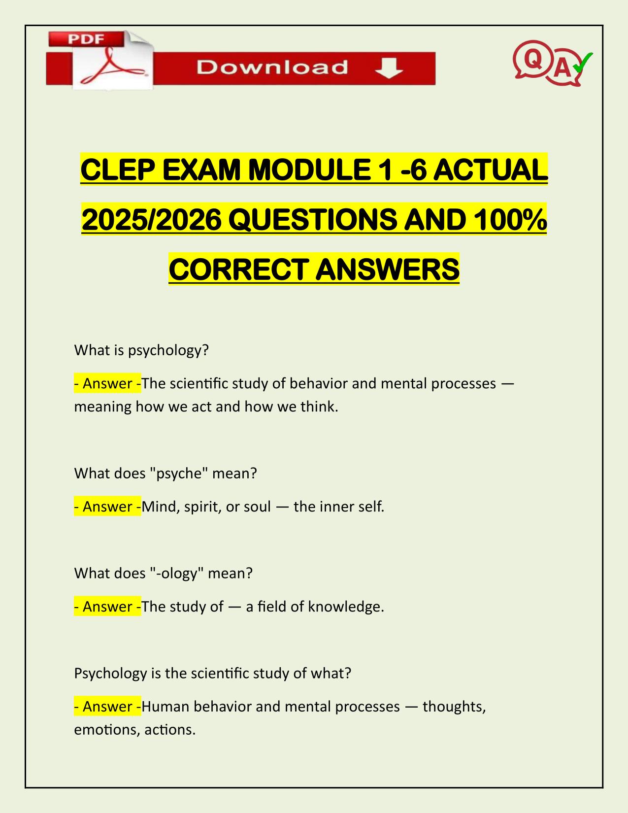 CLEP EXAM MODULE 1 -6 ACTUAL 2025/2026 QUESTIONS AND 100% CORRECT ANSWERS