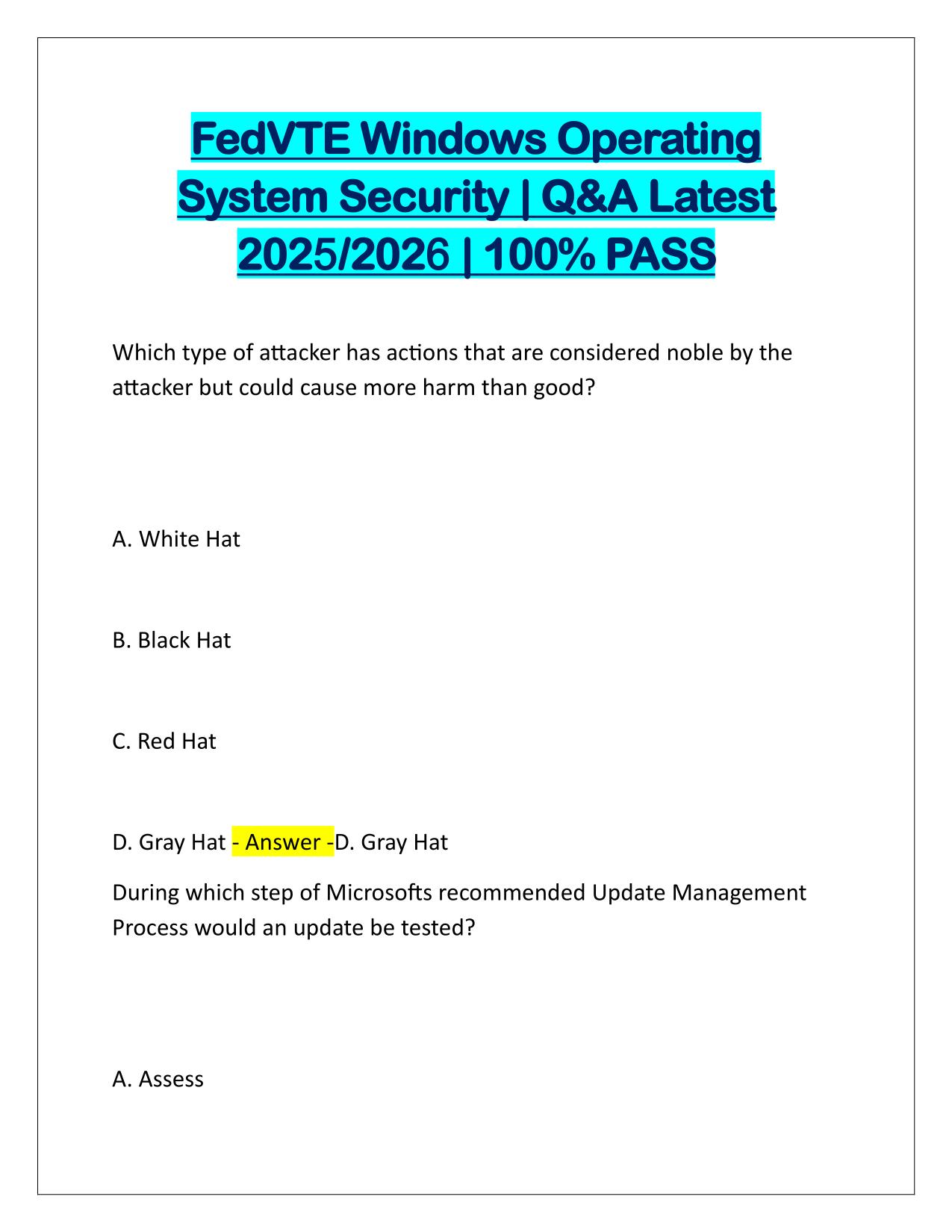 FedVTE Windows Operating System Security Q&A Latest Update
