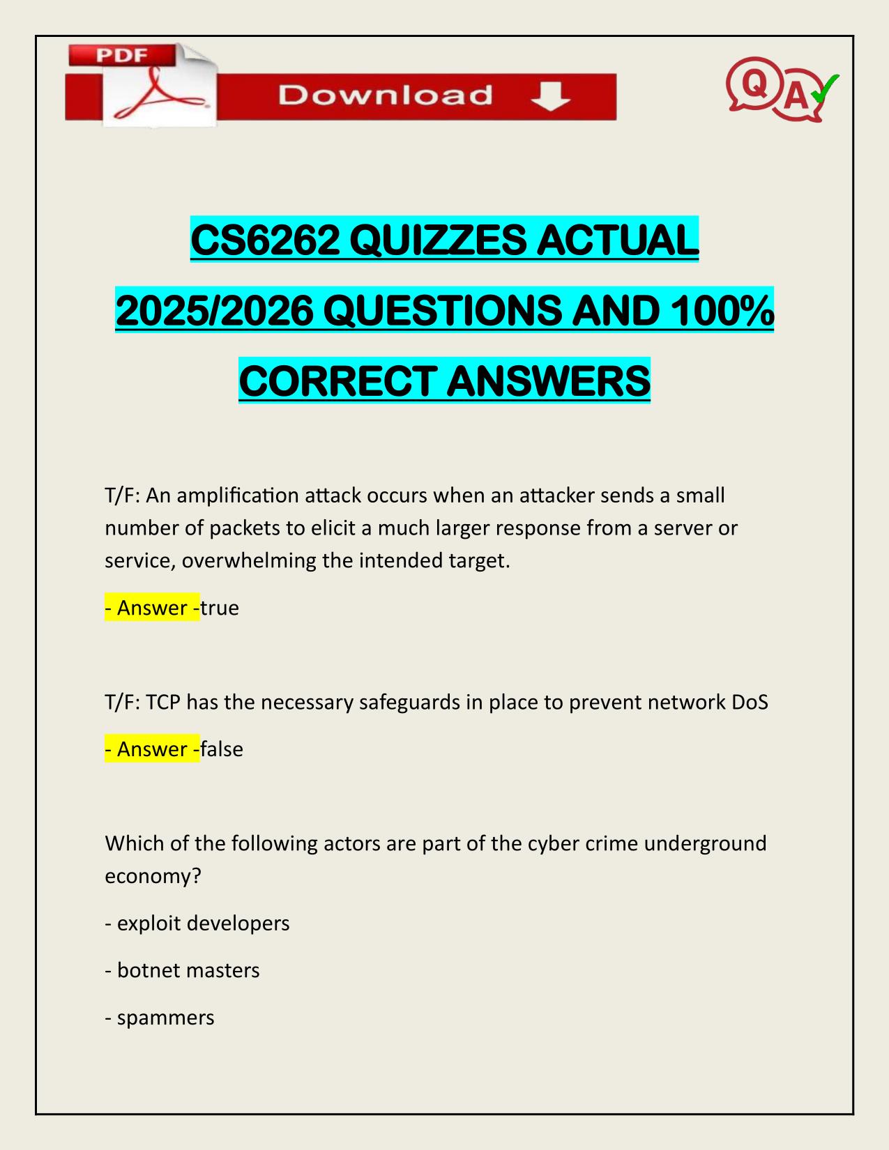 BUNDLE FOR CS 6262, 6250, 432 NETWORK SECURITY ACTUAL 2025/2026 UPDATE