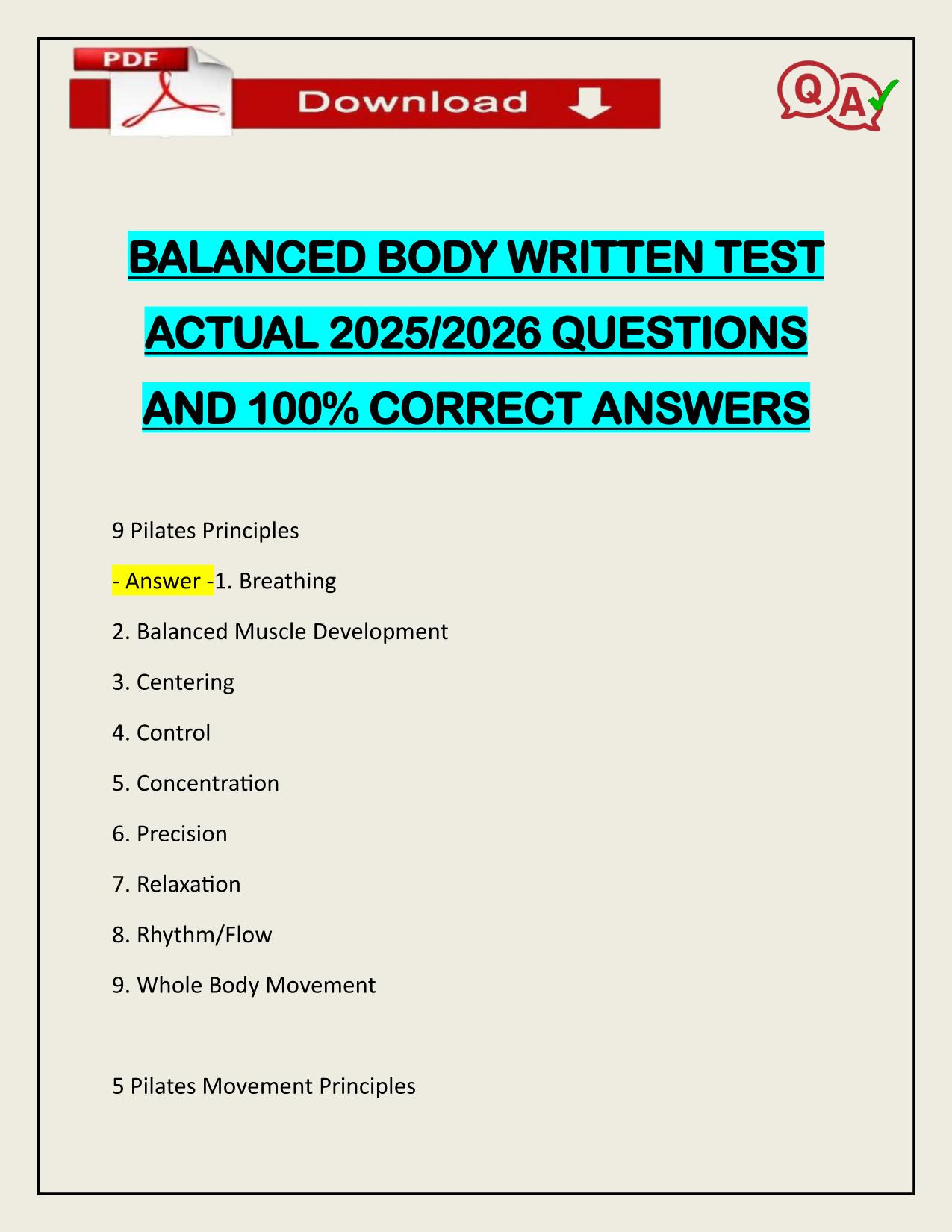BALANCED BODY WRITTEN TEST ACTUAL 2025/2026 GRADED A+