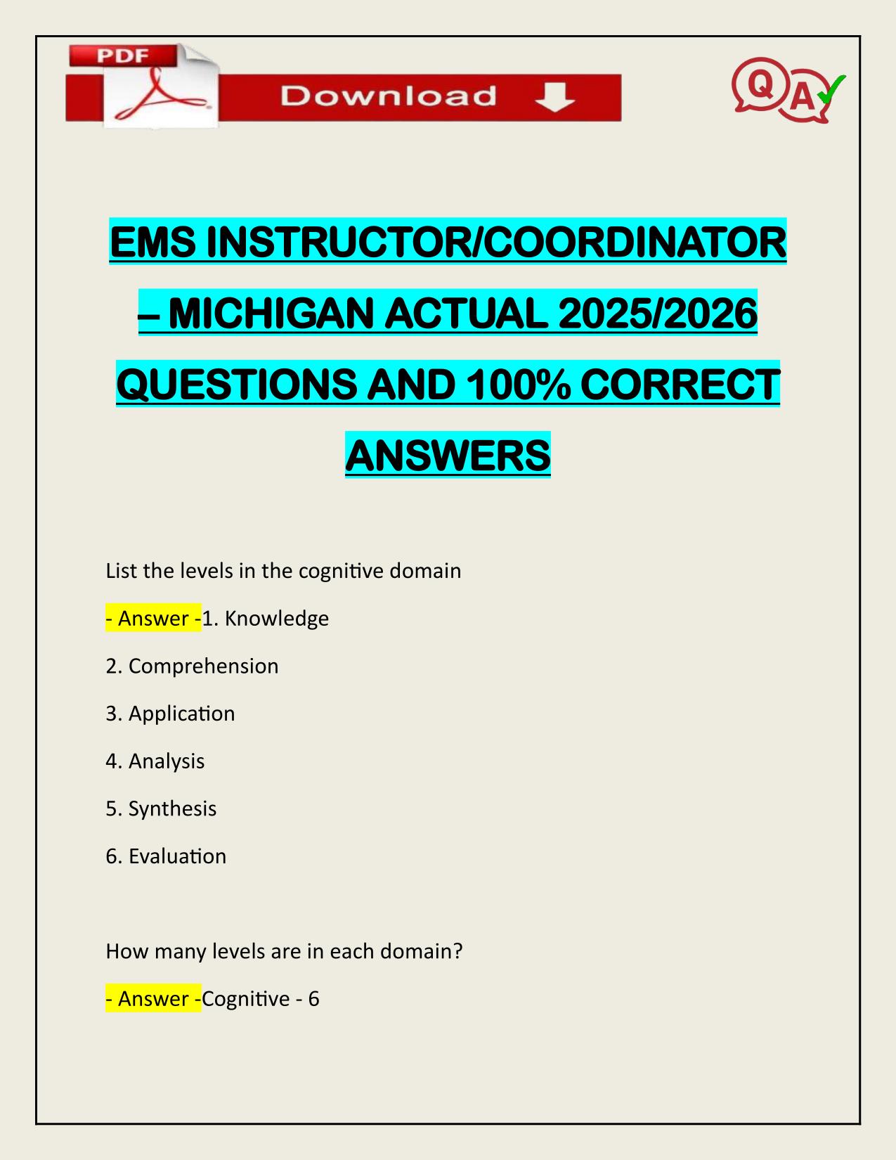 EMS INSTRUCTOR/COORDINATOR – MICHIGAN ACTUAL 2025/2026 Q&A