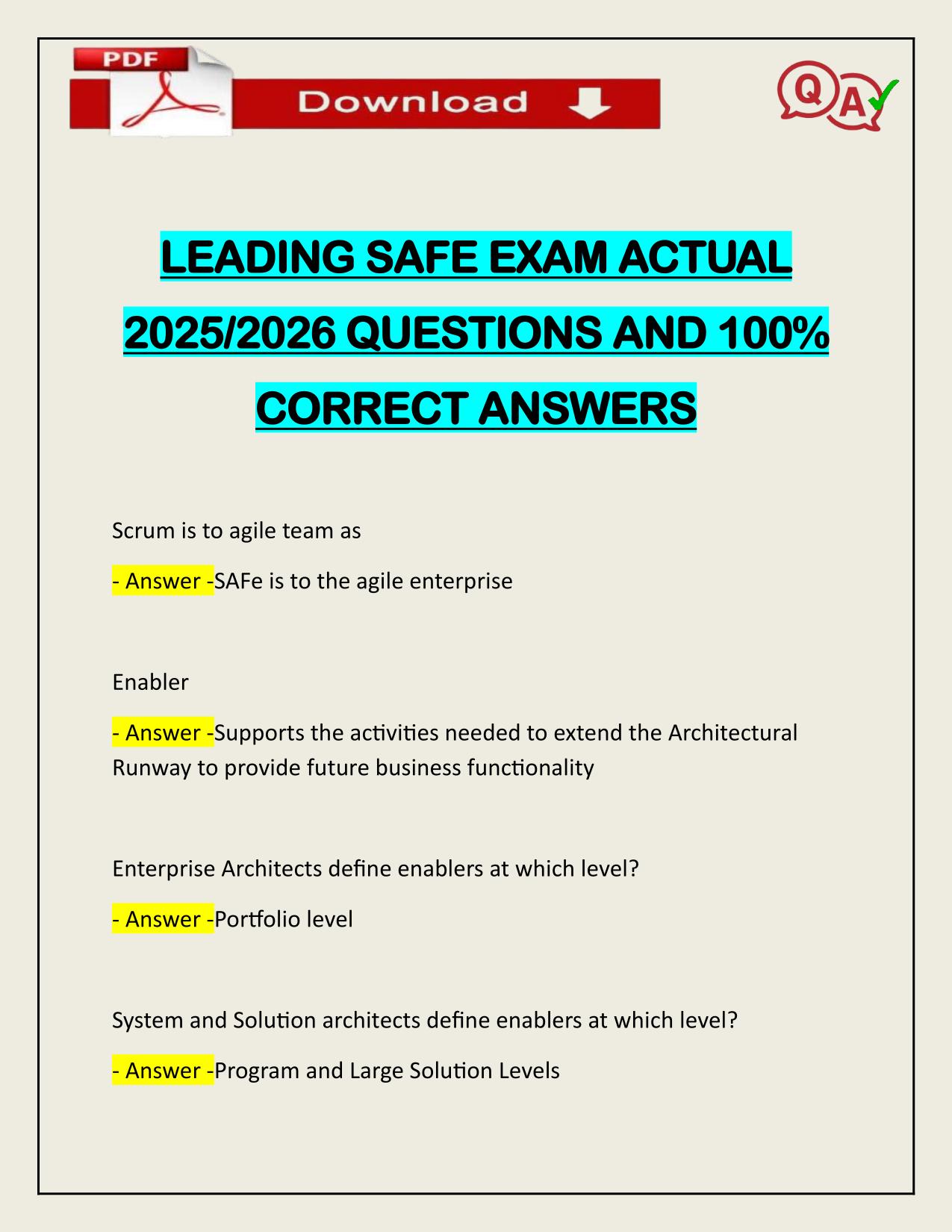 LEADING SAFE EXAM ACTUAL 2025/2026 QUESTIONS AND 100% CORRECT ANSWERS