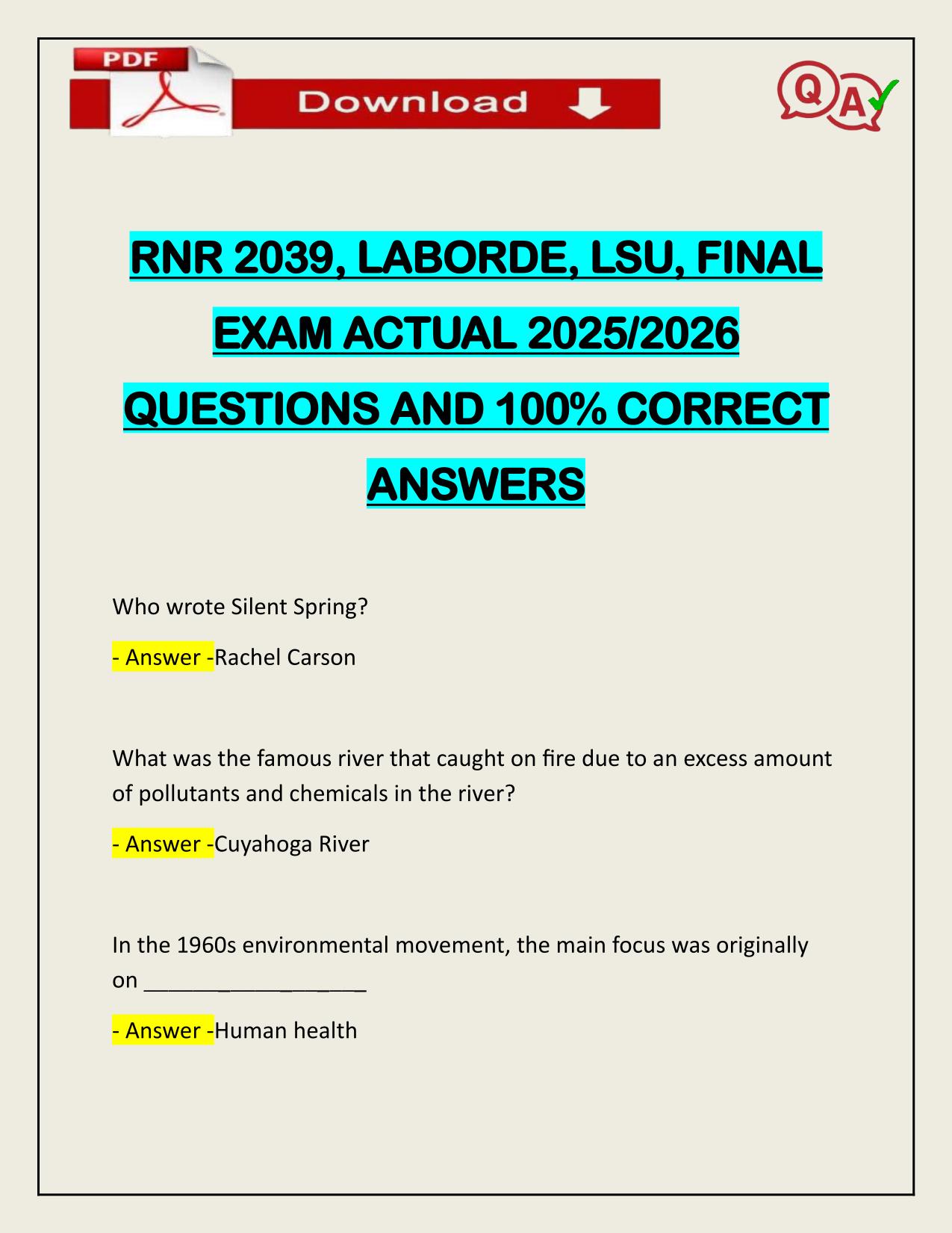 RNR 2039, LABORDE, LSU, FINAL EXAM ACTUAL 2025/2026 UPDATED