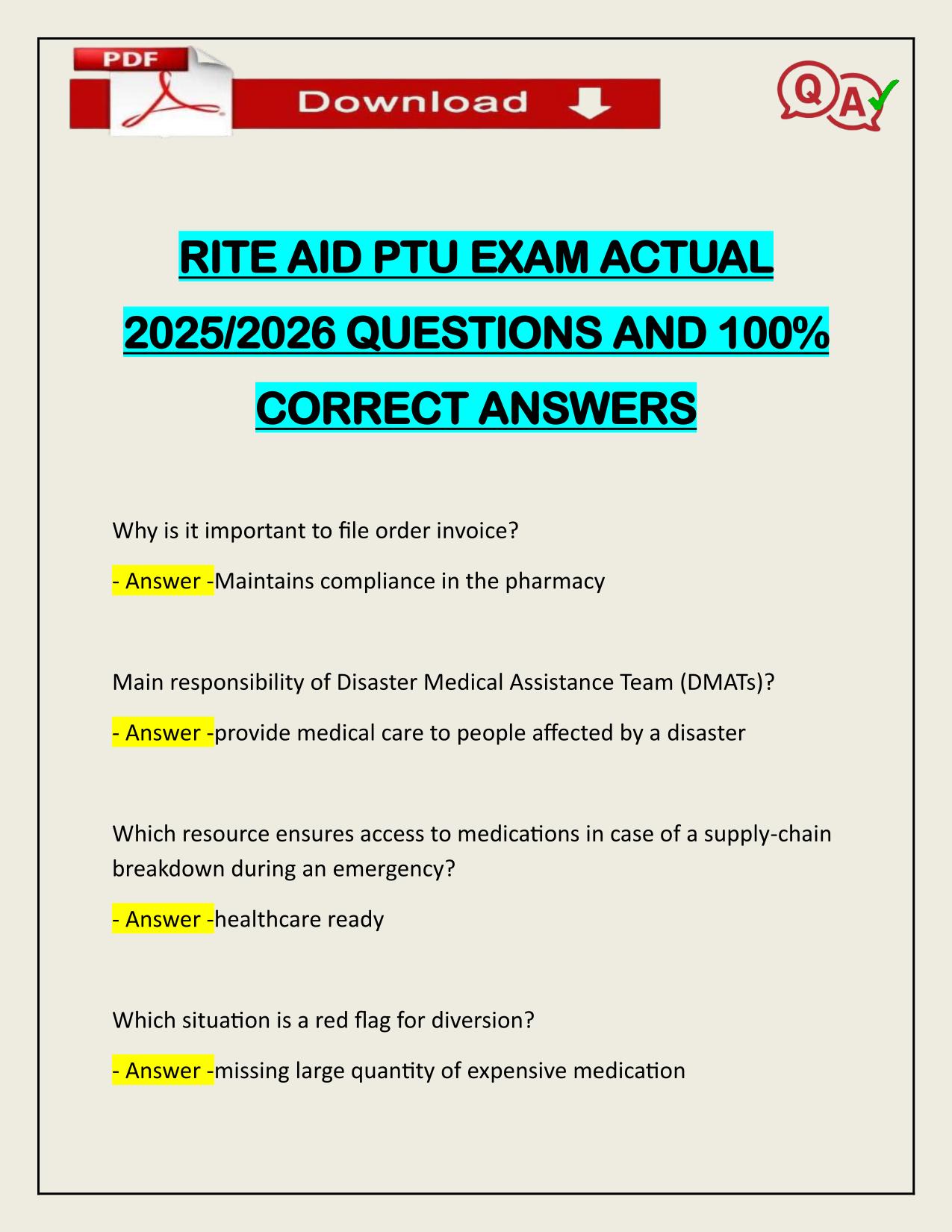 BUNDLE FOR RITE AID PTU EXAMS ACTUAL 2025/2026 LATEST UPDATE