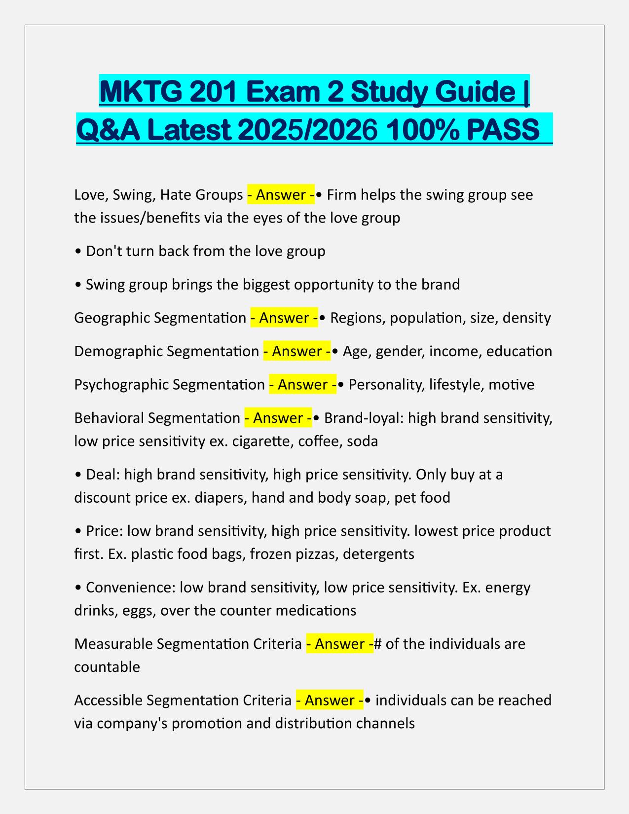Bundle for MKTG 201-Marketing EXAMS Q&A Latest Update