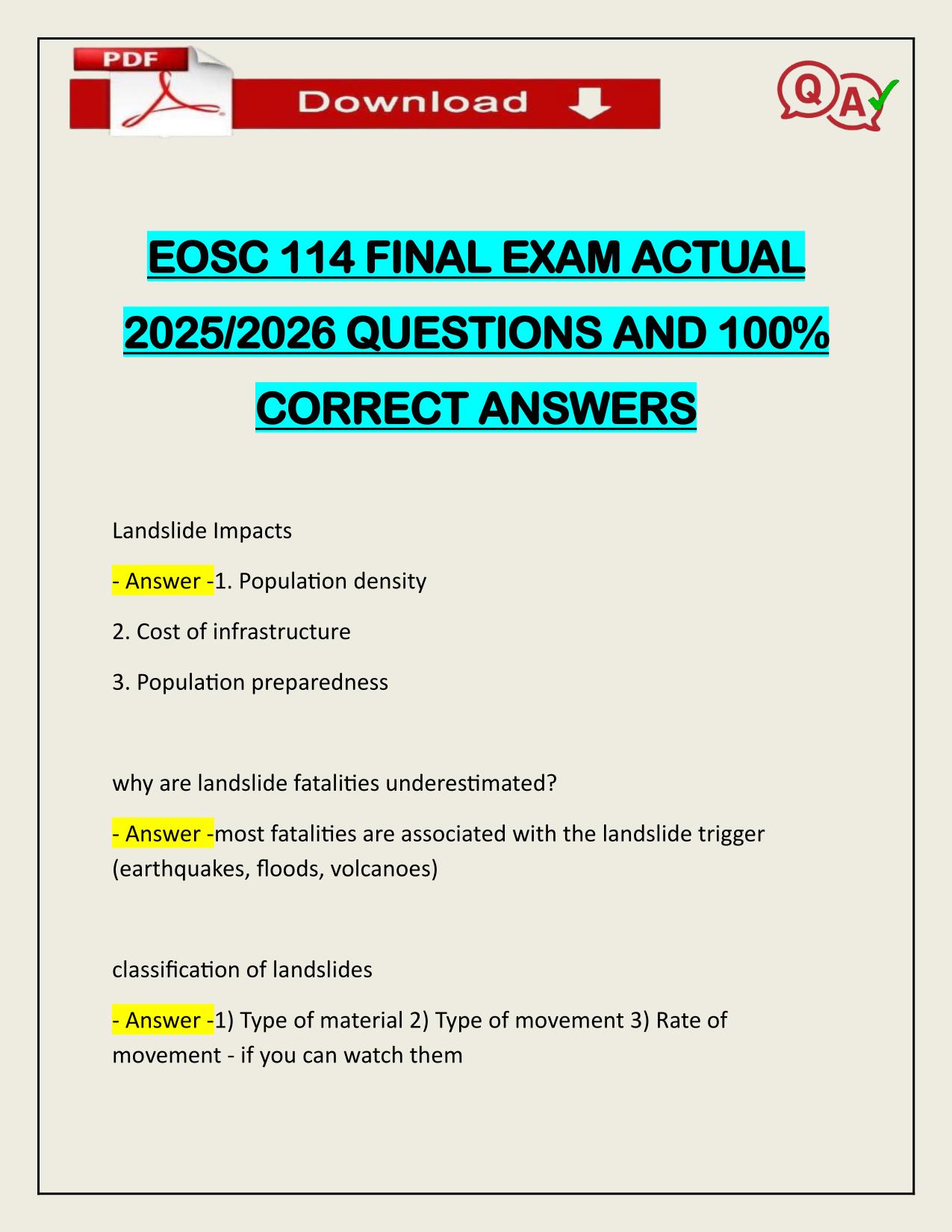 EOSC 114 FINAL EXAM ACTUAL 2025/2026 Q&A 100% PASS