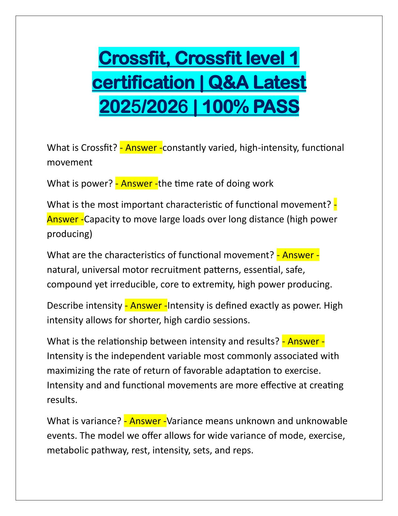Crossfit level 1 certification EXAM Q&A Latest Update 2025
