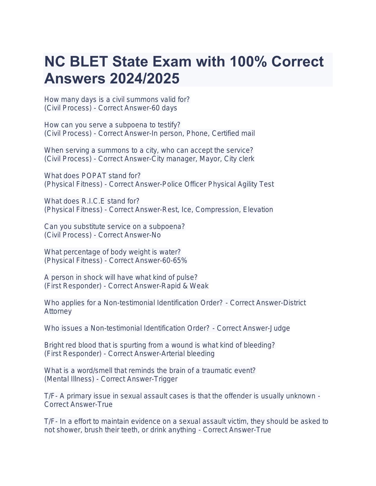NC BLET State Exam ACTUAL 2025/2026 Q&A 100% PASS