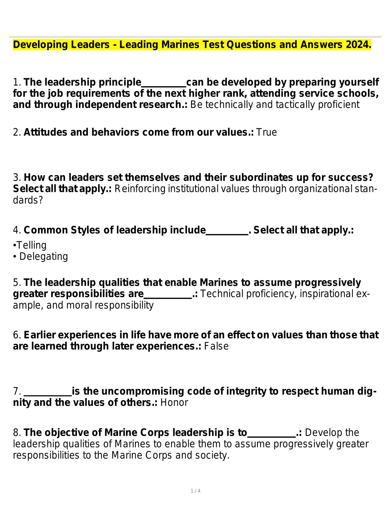 Developing Leaders - Leading Marines Test ACTUAL 2025/2026