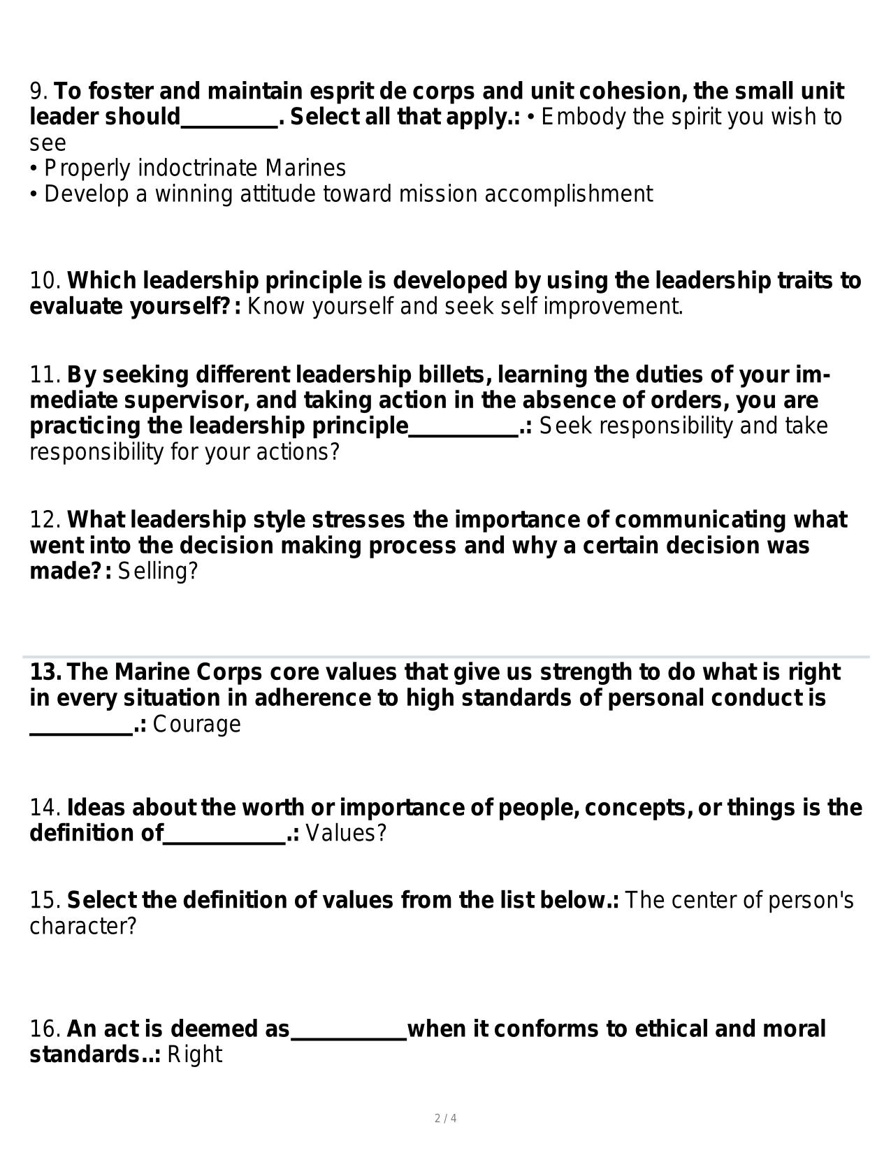 Developing Leaders - Leading Marines Test ACTUAL 2025/2026