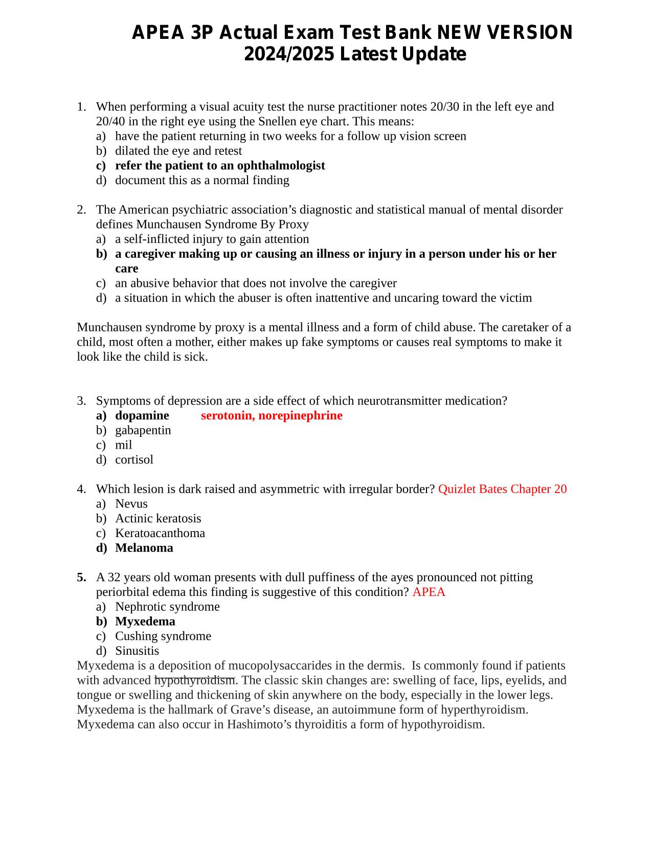 APEA 3P Actual Exam Test Bank NEW VERSION 2025/2026