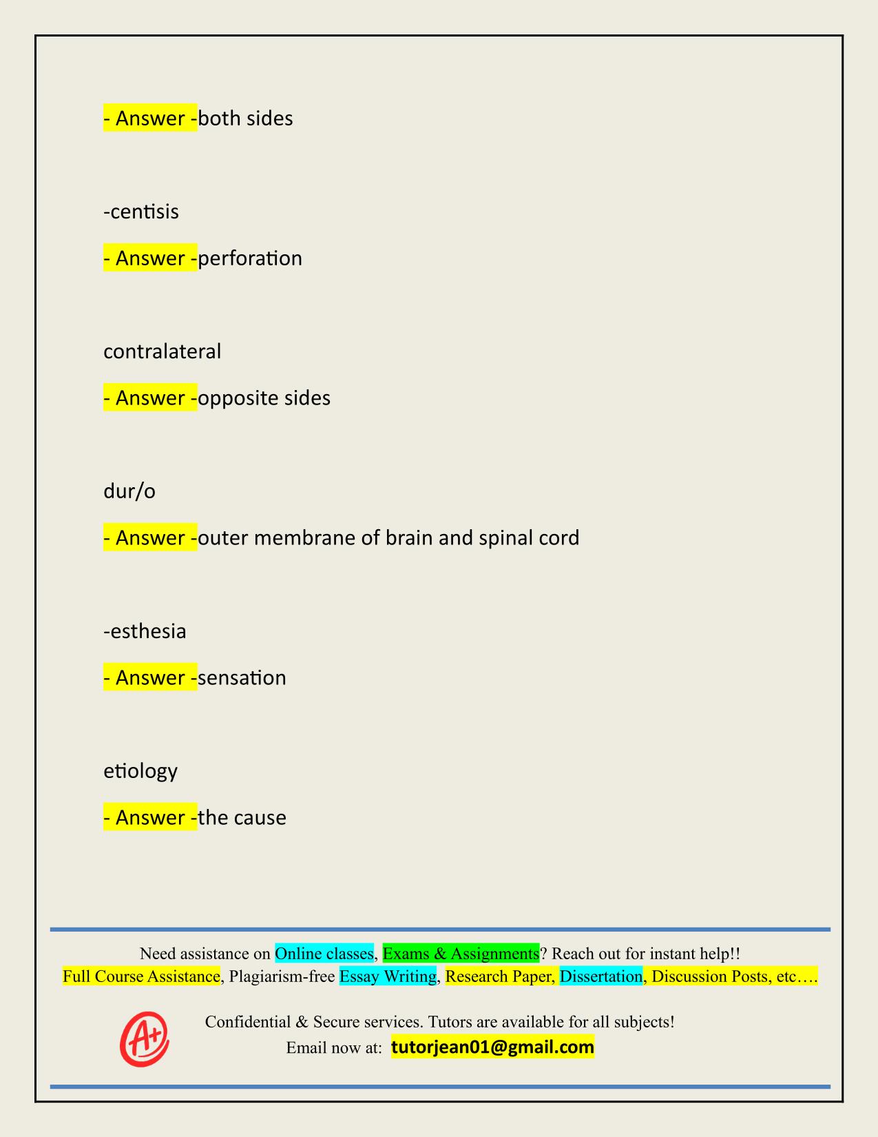 2025/2026 MEDICAL TERMINOLOGY WEEKS 7-9, EXAM 3 ACTUAL Q&A