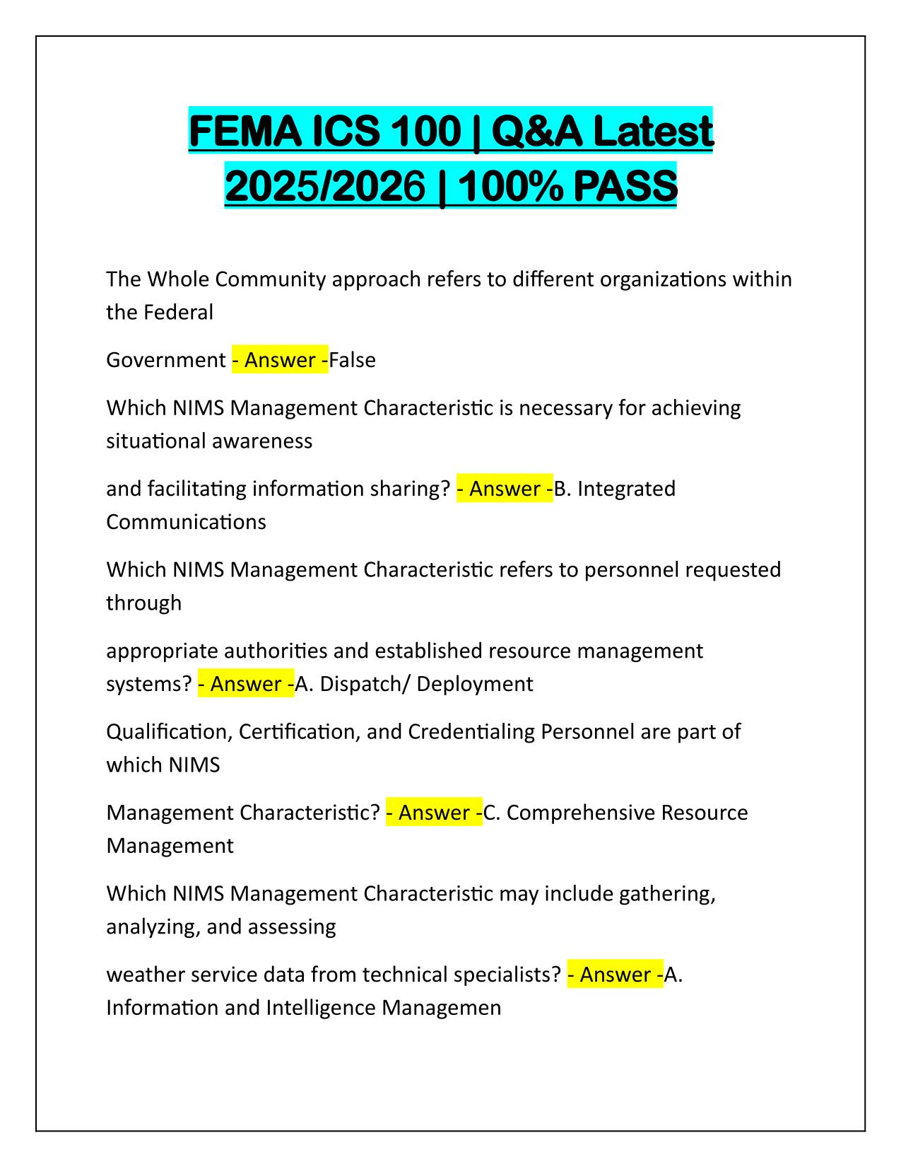 FEMA ICS 100 Q&A Latest Update 2025-2026