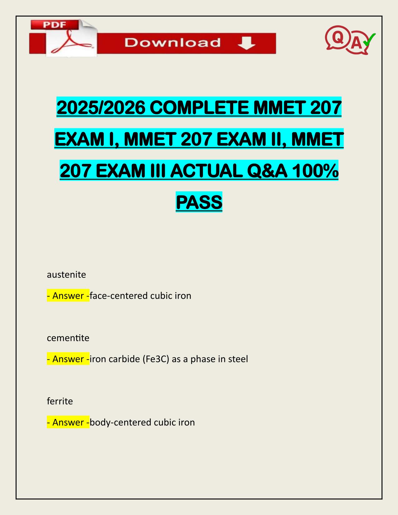 2025/2026 COMPLETE MMET 207 EXAM I, MMET 207 EXAM II, MMET 207 EXAM III ACTUAL Q&A