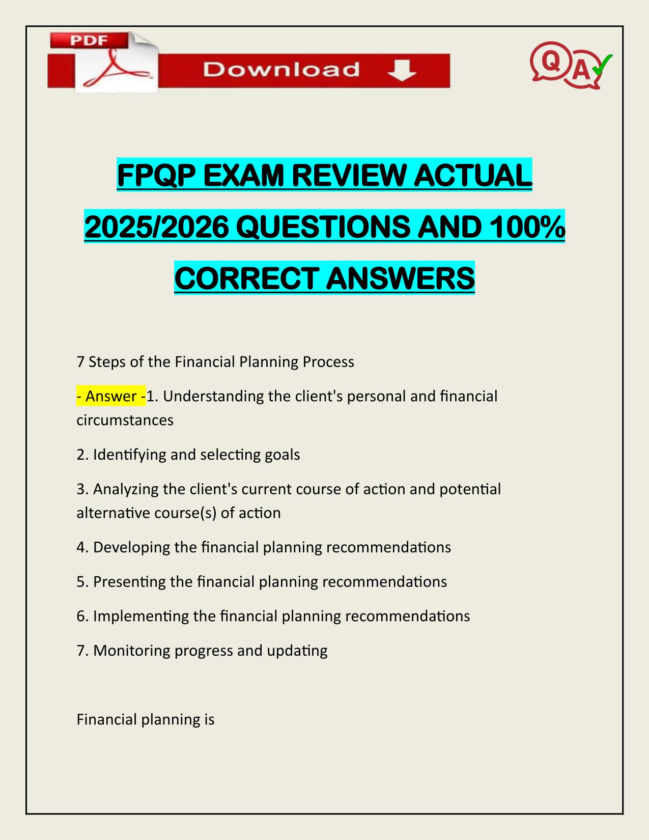 FPQP EXAM REVIEW ACTUAL 2025/2026 Q&A 100% PASS
