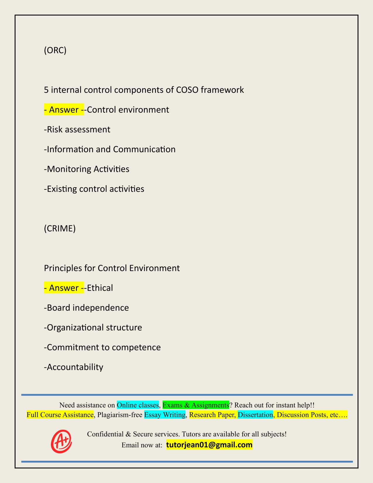 BEC COSO AND ERM FRAMEWORKS ACTUAL 2025/2026 WITH CORRECT ANSWERS