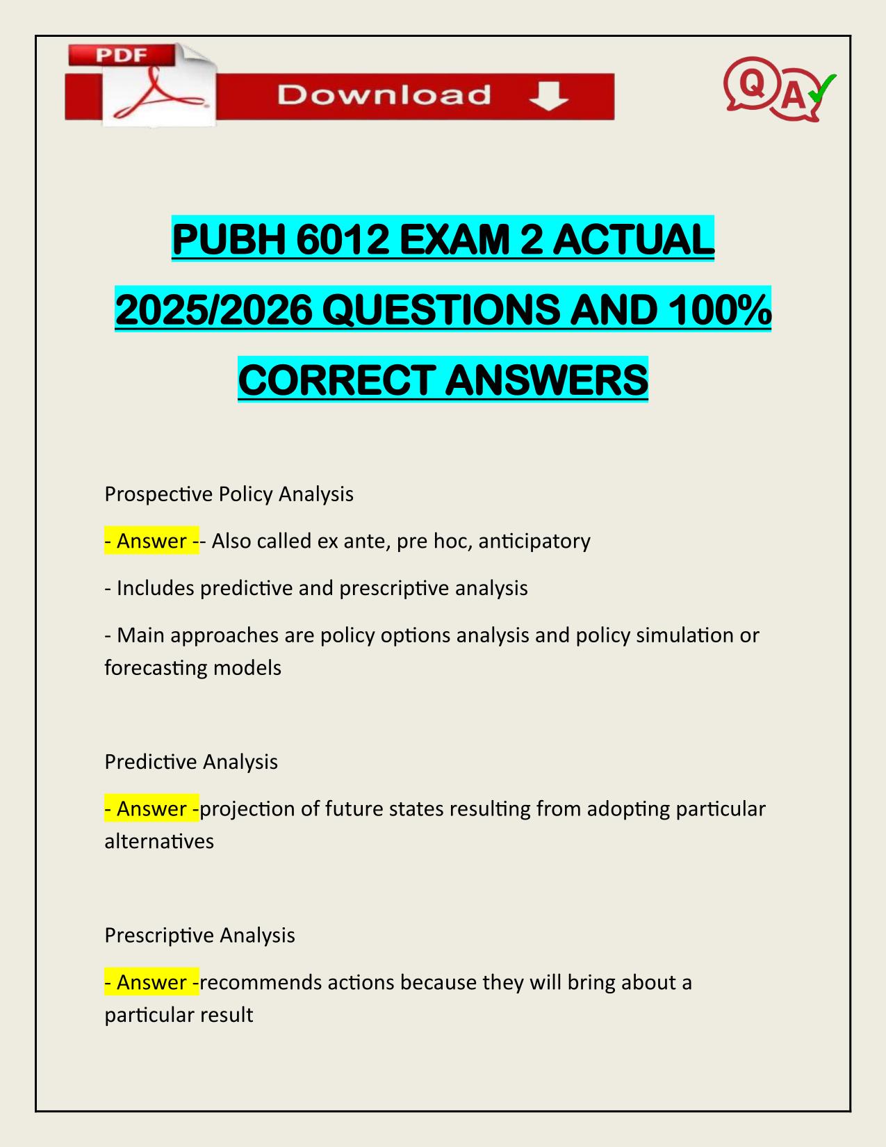 PUBH 6012 EXAM 2 ACTUAL 2025/2026 CORRECTLY ANSWERED