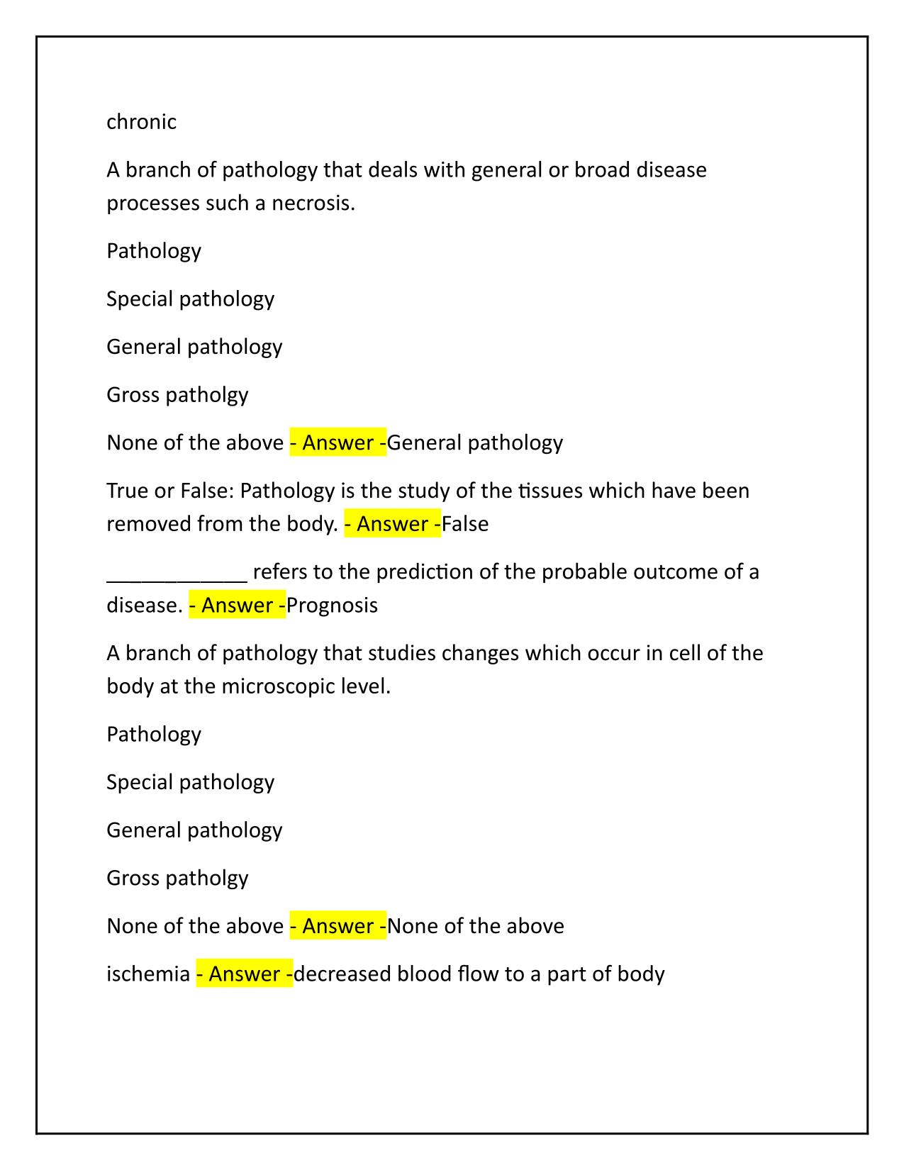FSE Pathology Final Q&A Latest Update 2025