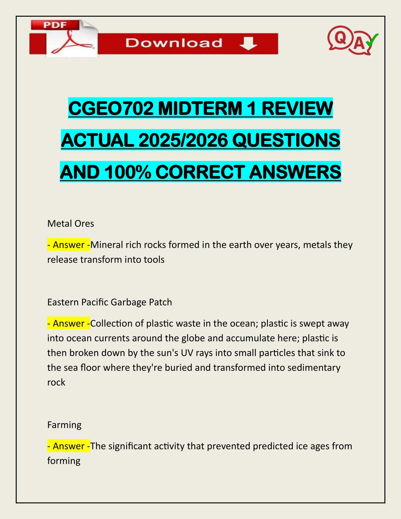 CGEO702 MIDTERM 1 REVIEW ACTUAL 2025/2026 LATEST UPDATE