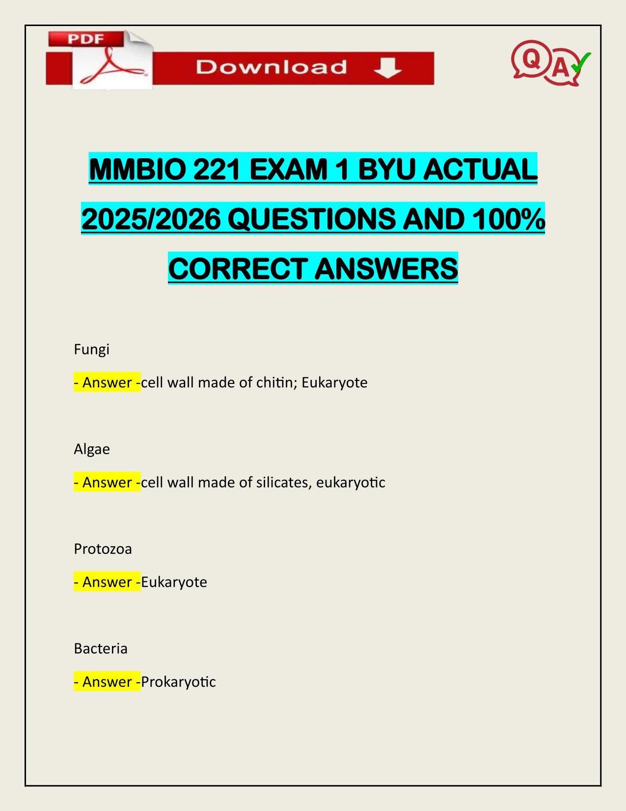 MMBIO 221 EXAM 1 BYU ACTUAL 2025/2026 CORRECTLY ANSWERED