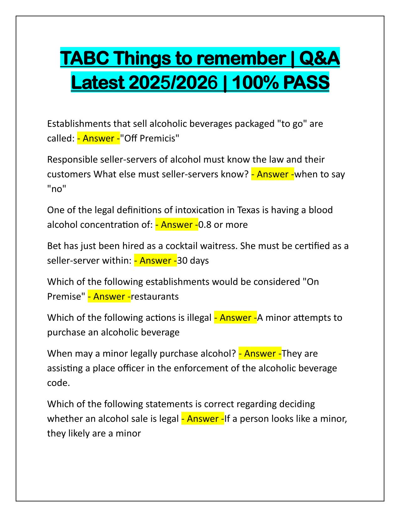TABC Things to remember Q&A Latest Update 2025