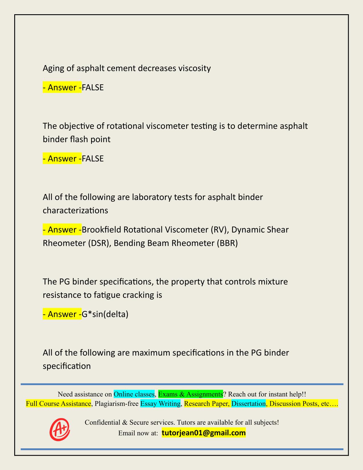 CVEN 342 ASPHALT & CEMENT TEST ACTUAL 2025/2026 CORRECTLY ANSWERED