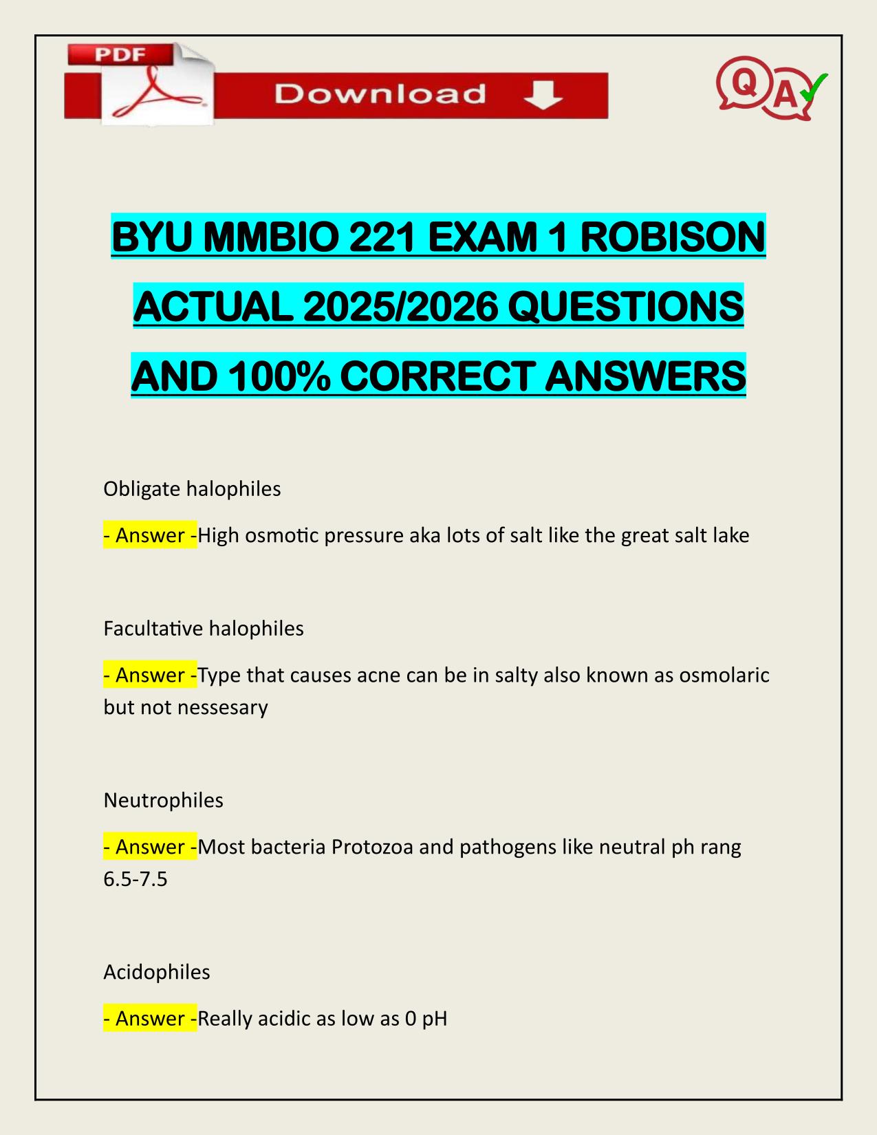 BYU MMBIO 221 EXAM 1 ROBISON ACTUAL 2025/2026