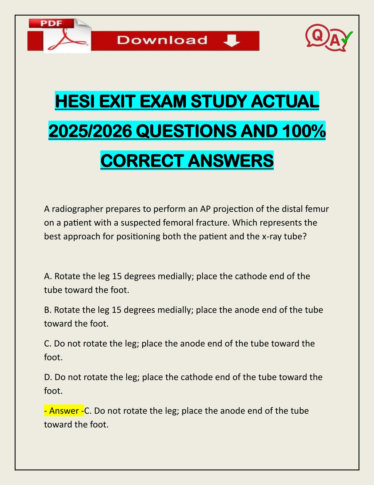 HESI EXIT EXAM STUDY ACTUAL 2025/2026 QUESTIONS AND 100% CORRECT ANSWERS
