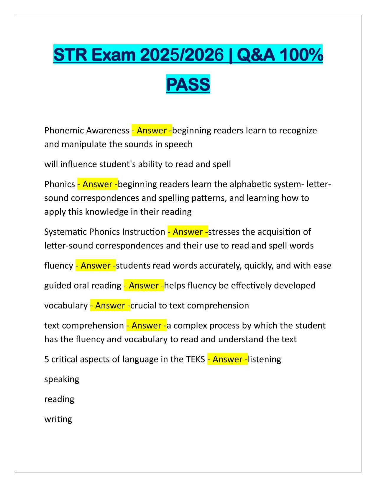 STR Exam Questions and Verified Answers Latest Update