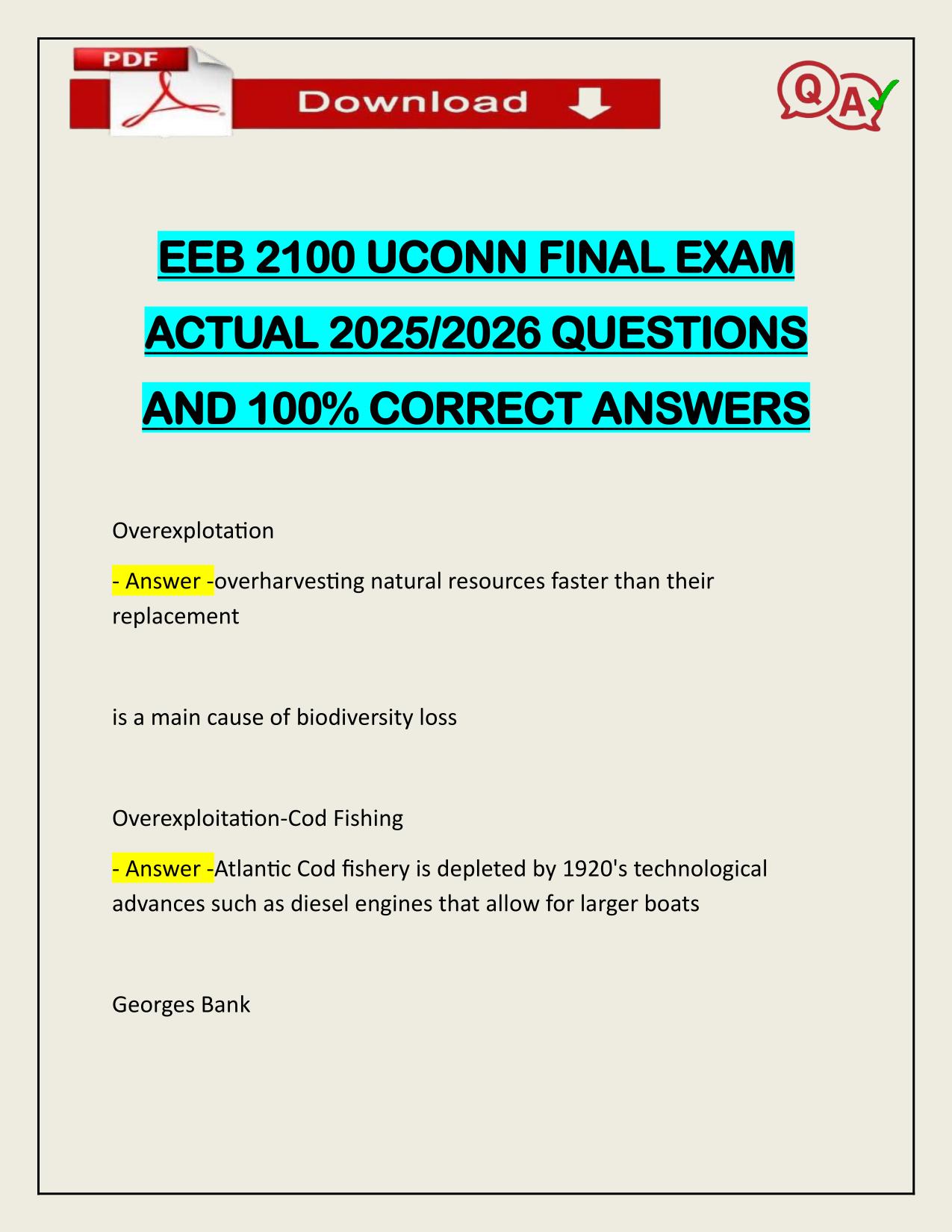EEB 2100 UCONN FINAL EXAM ACTUAL 2025/2026 CORRECTLY ANSWERED