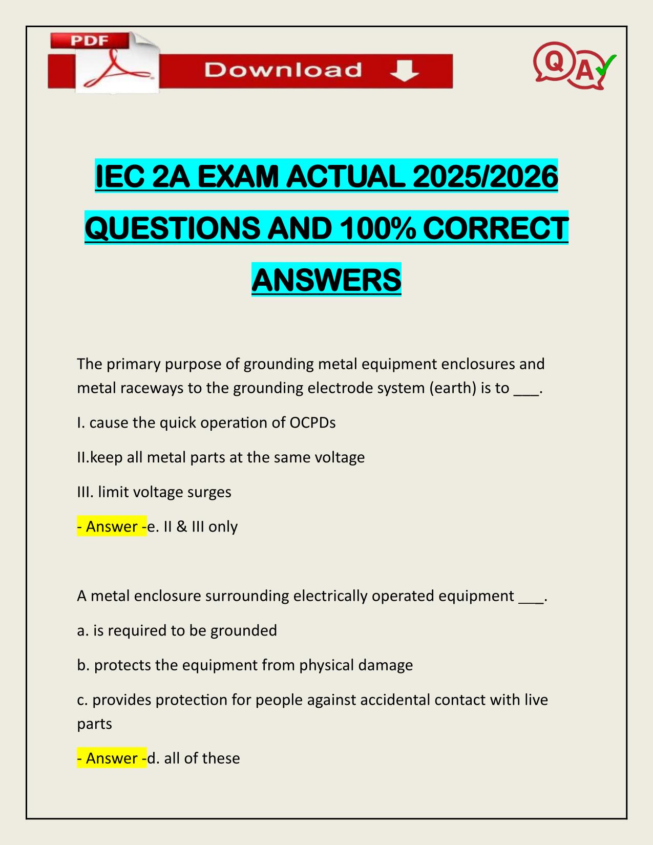 IEC 2A EXAM ACTUAL 2025/2026 WITH VERIFIED ANSWERS
