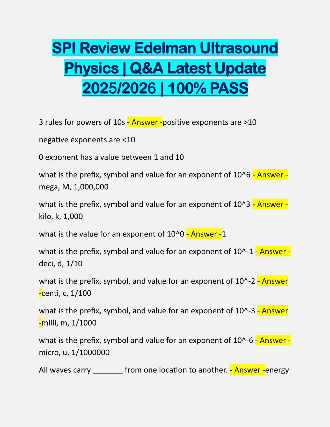 Bundle for Edelmen's SPI Ultrasound Physics EXAMS Q&A Latest Update