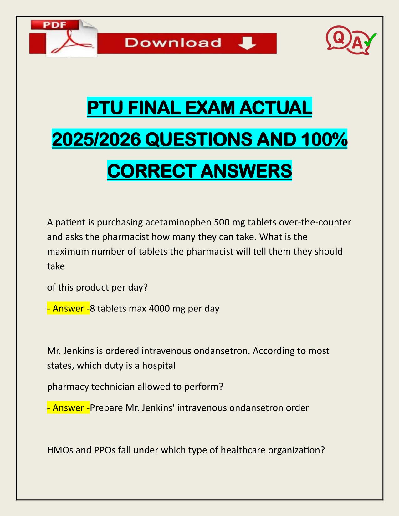 PTU FINAL EXAM ACTUAL 2025/2026 WITH CORRECT ANSWERS